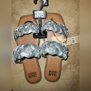 Madden NYC Two band braided rhinestone sandal Size 9